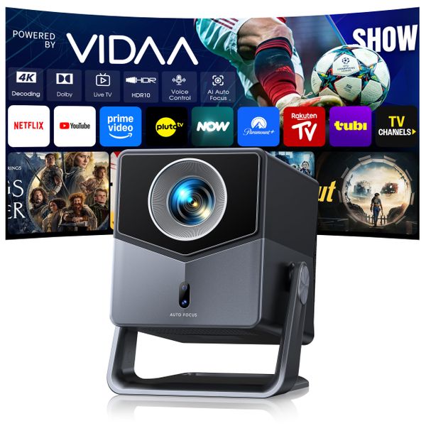 Projector 4K with VIDAA OS【Netflix Included & Live Channels】36W 3D Dolby Audio, 1400 ANSI FHD 1080P, HDR 10 TOPTRO Smart Home Cinema Projector, AI Auto Image, WiFi 6, Bluetooth Projectors for Bedroom