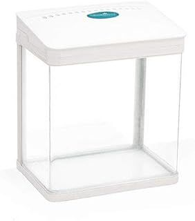 AllPondSolutions Nano Tropical Fish Tank - Rectangular Aquarium w/LED Light, Tray Filter System, Curved Glass Front, & 90° Tilting Hood - Coldwater/Tropical Tank, Heater Not Included - 7L, White