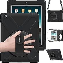 BRAECN Case for iPad 2nd/3rd/4th Generation 9.7 Inch, Heavy Duty Rugged PC Silicone Cover with Portable Shoulder Strap Built-in 360 Degree Swivel Stand/Hand Strap for Apple iPad 2/iPad 3/iPad 4, Black