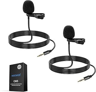 NEEWER 2 Pack Lavalier Lapel Microphone Compatible with Rode Wireless GO II Wireless Pro DJI Wireless Mic, 3.5mm TRS Omnidirectional Condenser Wired Clip On Lav Mic for YouTube Live Stream, CM5