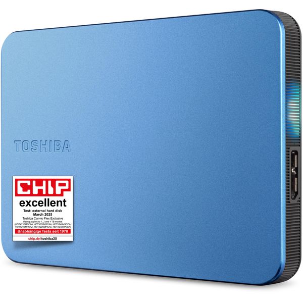 Toshiba Canvio Flex 2TB – Portable 2.5’’ External Hard Drive (HDD) for Mac, Windows PC, Smartphone and Tablet Use, Compatible with Most USB-C and USB-A Devices, Metallic Blue (HDTX220ESCAA)