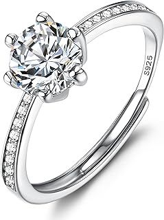 JeweBella 925 Sterling Silver Rings for Women Girls Cubic Zirconia Adjustable Ring Silver Eternity Promise Ring Thumb Ring Wedding Engagement Rings Jewellery Gifts