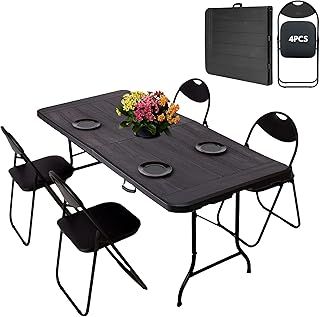 Durable Round Folding Table 23.6’’ x 28.5’’ (60 x72.5 cm) - Fully Assembled Small Garden Table HDPE Top, Steel Frame for Dinner, Picnic, Garden Parties, Indoor and Outdoor Use