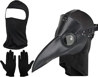 Plague Doctor Mask with Retro Leather Bird Beak and Black Gloves - Full Face Mask for Steampunk Halloween Party Costume Accessories