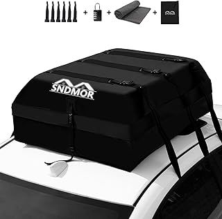 SNDMOR Car Roof Bag, 595L/21 Cubic Feet Waterproof Car Rooftop Cargo Carrier Bag, For All Vehicle With/Without Racks, Includes Anti-Slip Mat + 6 Reinforced Straps + 6 Door Hooks (Black)