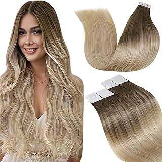 LaaVoo Tape in Hair Extensions Human Hair Blonde Tape in Hair Extensions Real Human Hair Balayage Brown to Ash Blonde Remy Straight Invisible Tapes Hair Double Sided Tabs 20pcs 50g 14 Inch #8/18/60