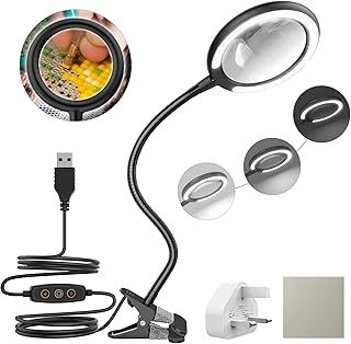 3X Daylight LED Magnifying Lamp, Clamp Magnifying Glass with 6 Adjustable Light Setting for Reading, Seniors, Hobbies, Craft