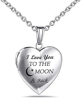 Love Heart Locket Necklace That Holds Pictures I Love You to The Moon and Back Engraved Photo Locket for Woman Jewellery