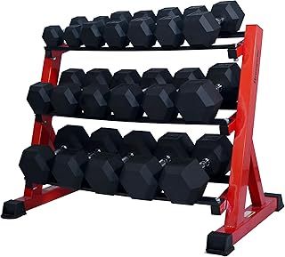 Strongway® Hex Dumbbells Set with Weights Storage Rack Stand 5KG-20KG and 5KG-25KG Rubber Coated Cast Iron Weights - Gym Training Weight Lifting Exercise
