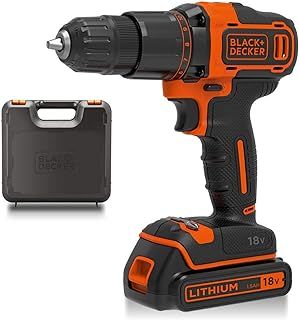 BLACK+DECKER 18V Hammer Drill with Battery, Charger, and Kitbox, BCD700S1K-GB