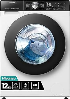 Hisense WF5S1245BW Freestanding 12 KG Front Load Inverter Washing Machine with Auto Dose WiFi Enabled Steam Wash 19 Programs 1400 RPM White Energy Rating A