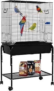 Large 132cm Flight Cage Stand Wheels Rolling Portable Metal Bird Cage Tray For Parrot Cockatiels Quaker Parakeets Green Cheek Conures Cockatoo Parrot Budgies Canary (Black 132x79x51.8cm)