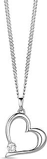 Miore 9 carat 375 white gold heart pendant with zirconia + free 45 cm chain in 925 sterling silver