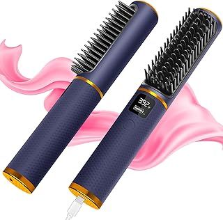 Portable Hair Straightener Brush, Wireless Comb for Women, Travel Size with 5000mAh USB Rechargeable & Quick Heat Up & Anti-Scald (Blue)