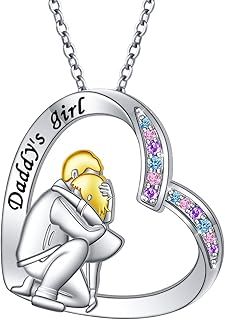 HOOHWE Father Daughter Necklaces 925 Sterling Silver Pendant Necklace Father Daughter Heart Necklaces Jewellery Gifts for Dad Daughter