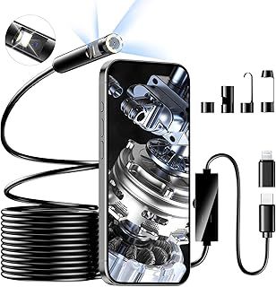 Dual Lens Endoscope Inspection Camera, 1920p Flexible Rigid Snake Inspection Camera, 8+1 Adjustable LED Lights/ 7.9mm Ip67 Waterproof Endoscope for iPhone, Android, Ipad, Samsung (16.5 Ft/5m)