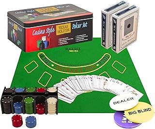 200 Piece Professional Casino Texas Hold'em Poker and Blackjack Game Play Set with Strong Gift Tin Box