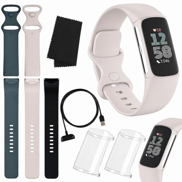 Fitbit Charge 6 Fitness Tracker (Bundle) – Black/Obsidian – Heart Rate, GPS, Sleep & Stress Tracking + Fast Charger, & Cleaning Cloth (Porcelain)