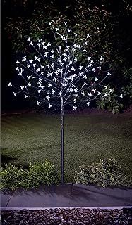 4 FT Cherry Blossom Tree Outdoor Christmas Decorations 128 LED Tree Lights with Metal Flat Base Garden Ornaments for Home Xmas Display Indoor White