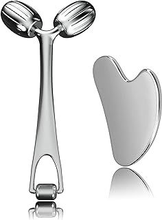 Yeamon Face Massager, Metal Face Roller Gua Sha Massage Tool for Face Neck Eye Body Skin Care, Facial Roller for Women