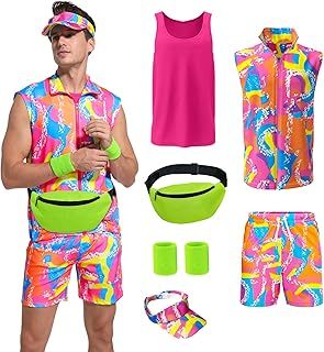 80s Men Workout Costume Halloween Cosplay Couples Outfits 80s 90s Workout Costume Outfit Set for Adult Men
