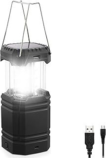Camping Lantern, Rechargeable Camping Lights with Solar, Hand Crank and USB Charger, Collapsible Tent Light with Handles, Portable Electric LED Light for Outdoor Camping and Tent