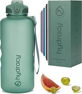 Hydracy Water Bottle with Times to Drink & Straw -Large 2 Litre BPA Free Motivational Water Bottle & No Sweat Sleeve -Leak Proof Gym Bottle with Time Marker -Ideal for Sports & Outdoors