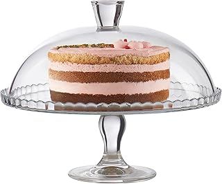 Pasabahce Footed Service Plate and Dome - Elegant Serving Plate with Lid and Stand, Cake Stand for Birthday Parties, Cake and Pastries Plate, Desserts Plate