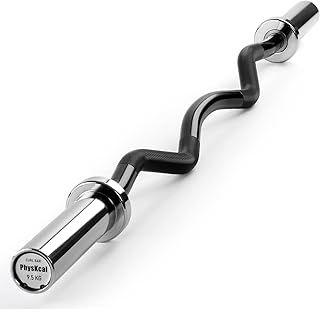 PhysKcal 4-6ft Olympic Barbell, EZ Curl Bar with Smooth Bushing & Bearing for 2'' Weight Plates, International Barbell for Press, Squat and Deadlift, Excellent for Biceps Curls and Triceps Extensions