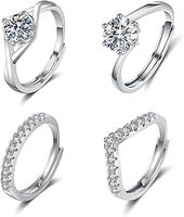 4Pcs Women's 925 Sterling Silver Ring Adjustable Cubic Zirconia Wedding Engagement Ring Open Thumb Rings for Women Stacking Rings Set Friendship Promise Jewelry Mother's Day Gifts for Mom Anniversary