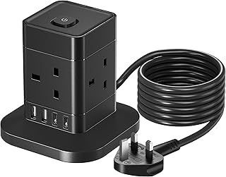 3M Cube Extension Lead with USB C, Hotimy 4 Way Plug Extension Socket with 4 USB (2 USB A & 2 USB C), Child Safety Extension Cord with Switch Black Power Strip for Home Desk Office