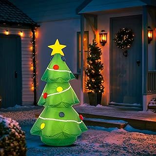 Inflatable Christmas Tree - Outdoor/Indoor Bright LED Light Up Porch Decoration - Built in Air Compressor - Pegs Included for Garden Use 120cm (4ft)