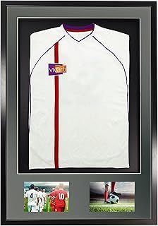 DIY Adult 3D Mounted + Double Aperture Sports Display Frame for Football, Rugby, Band T-Shirt Shadow Box - 61 x 91.5cm - Black Frame, Blue Mount, Black Backing Card