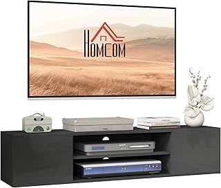 HOMCOM Floating TV Stand Cabinet for TVs up to 60", Wall Mounted TV Unit with Open Shelf, Storage Cupboards and Cable Management for Living Room, Grey