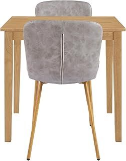 Hallowood Furniture Ledbury Light Oak Dining Table and Chairs Set 2, Small Kitchen Table and Grey Leather Effect Dining Chairs with Wood Effect Legs, Dining Room Set for Home & Cafe