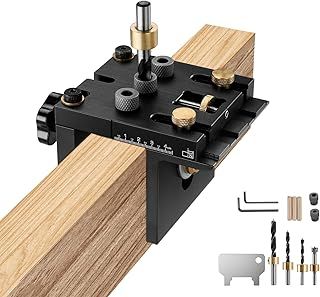 Riiai 3 in 1 Woodworking Doweling Jig Kit, with Positioning Clip, Adjustable Drilling Guide Puncher, Locator Carpentry Tools Set, Dowel Jig