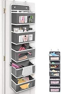 AOIEORD Over the Door Storage Wardrobe Organiser with 5 Pockets Fabric Foldable Hanging Storage, Transparent Window Bin, and Towel Storage - Bedroom Accessories Closet Space Saver