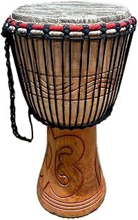 AMI 9-Inch Authentic Ghanaian Djembe Drum with Beautiful Hand Carvings - Comes With Free Handmade Drum Hat