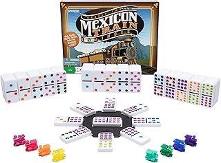 Pressman Mexican Train Dominoes - Beautiful Color Dot Double 12 Dominoes Set - Includes Train Markers and Hub Multi Color, 5"
