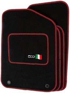 Tailor Fitted Black Classic Car Mats with 500 Logo & Red Check for Fiat 500 2013-2018 PN.SFP-SSQ50064RCH
