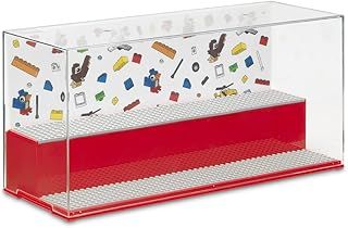 LEGO Play & Display Case with Grey Baseplates: Secure, Dust-Free Storage and Display Solution for LEGO Sets and Minifigures, Lego Box, Home Decor, Red