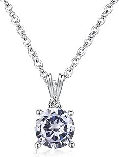 Silver Diamond Necklace for Women, 925 Sterling Silver Chain Pendant Necklace with Cubic Zirconia, Moissanite Necklace Matching Necklaces for Couples