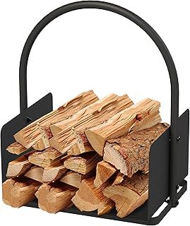 Metal Fireplace Log Holder Cradle Basket With Handle For Wood Coal Kindling Indoor Outdoor Black