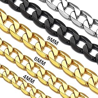 Suplight 316L Stainless Steel Yellow Gold/Black Plated Punk Miami Curb Cuban/Square Box/Figaro Chain for Men 4MM 6MM 9MM 18" 20" 22" 24" 26" 28" 30"