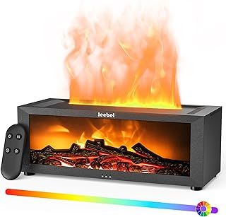 Jeebel Aroma Diffuser for Essential Oils - Fireplace Diffuser with Dynamic Flame Effect, Automatic Color Change, Remote Control, 4 Timers - 150ml Mini Air Humidifier for Aromatherapy in Bedroom Office