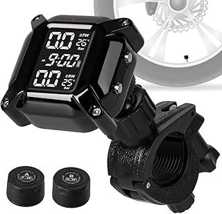 Tyre Pressure Monitor, Motorcycle Tpms Wireless Tyre Pressure Monitoring System Car Safety Monitor with LCD Display & 2 External Sensors, Tire Pressure Monitor Sensor-Waterproof Adjustable Angle