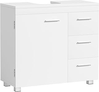 VASAGLE Under Sink Bathroom Cabinet, Storage Cabinet, with 3 Drawers, 2 Compartments Behind the Door, for Washbasins with Pedestal, with Feet, 30 x 70 x 64 cm, Cloud White BBK504W01