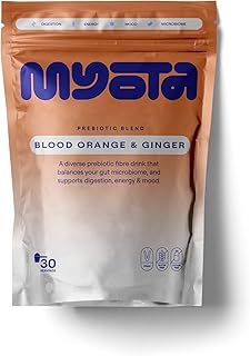 Prebiotic Fibre Supplement, Supports Digestive, Brain & Heart Health, 100% Prebiotic Daily Needs. Myota Blood Orange & Ginger Flavoured Ready-to-Mix Drink. Gluten Free, Vegan, 100% Natural, Non-GMO