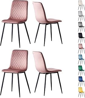 Set of 4 Designer Velvet Fabric Dining Chairs Metal Legs Lexi Chairs (Pink)