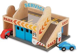 Melissa & Doug Service Station Parking Garage | Wooden Vehicle | Pretend Play | 3+ | Gift for Boy or Girl , 21.59 x 21.59 x 30.48 centimeters
